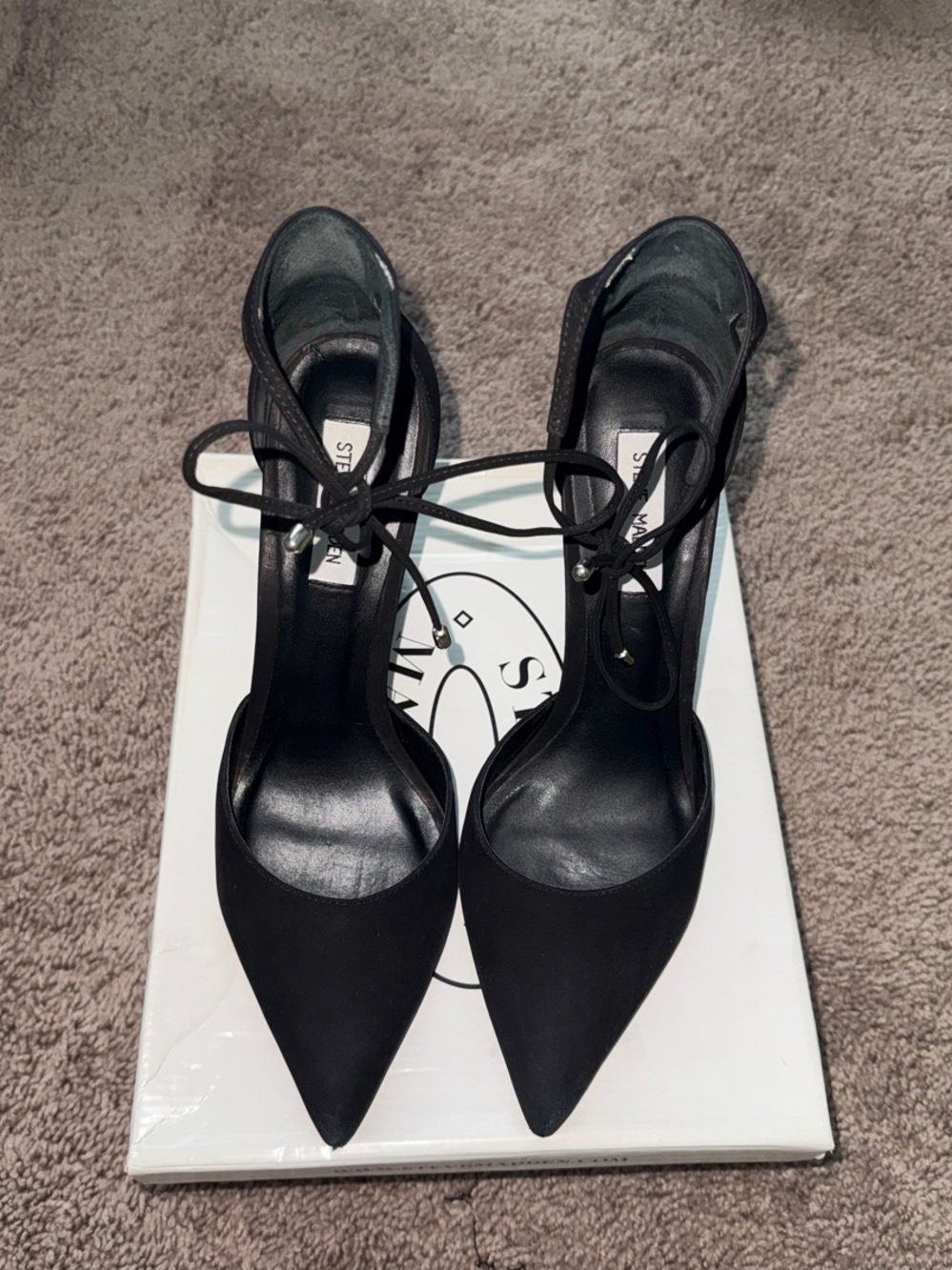 Steve Madden Black Pointed Toe Ankle Tie Heels
